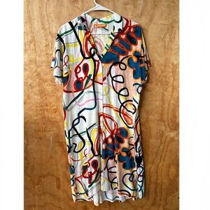 Jams World Honolulu Loop De Loop Print Collared Short Sleeve Shirt Dress Art